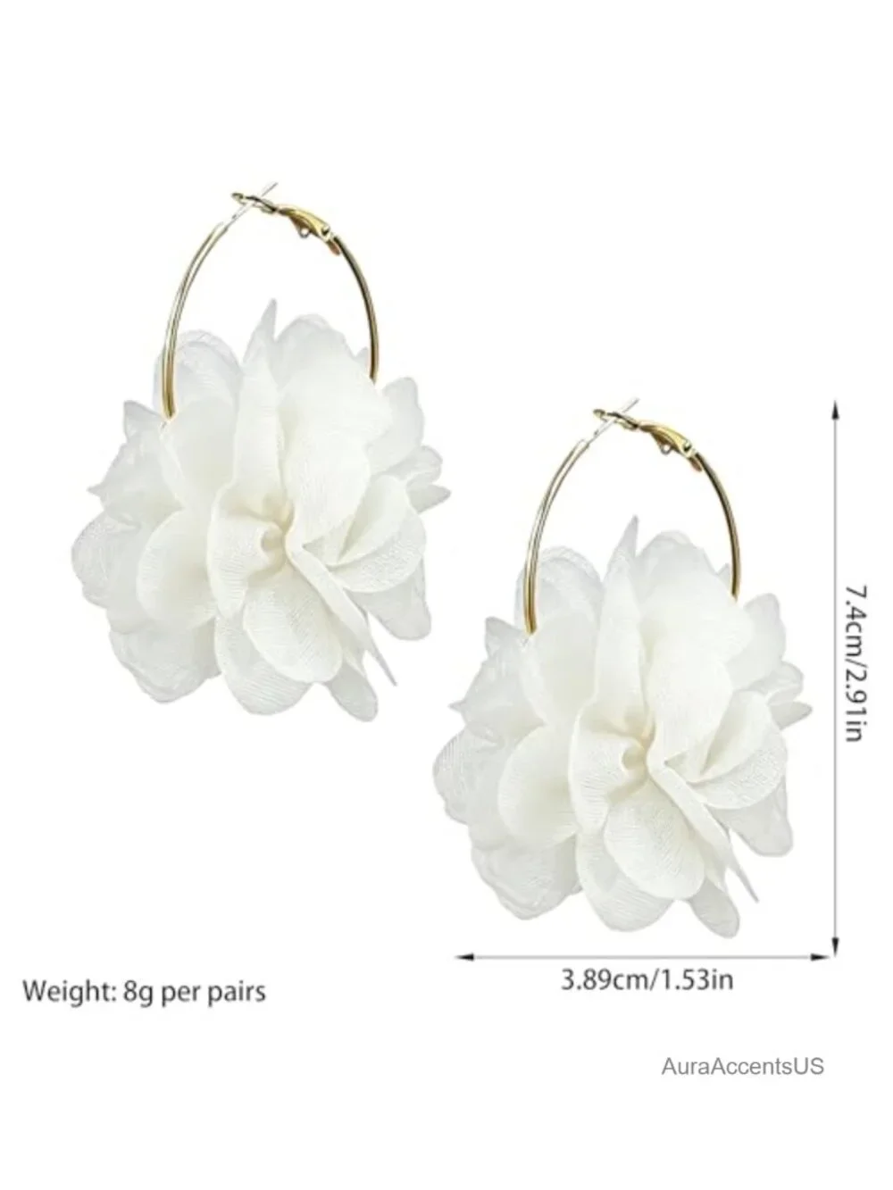 Gold Plated Organza Flower Hoop Earrings Lightweight Statement Jewelry Women